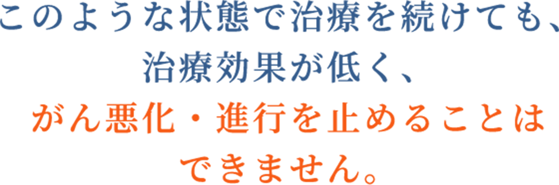 このような状態で治療を続けても、治療効果が低くく、がん悪化・進行を止めることはできません。